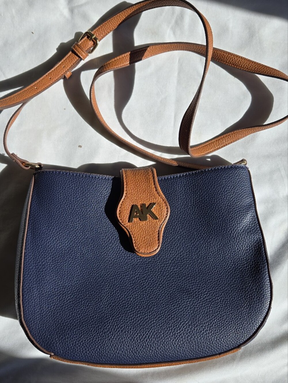 Anne Klein Navy and Tan Logo Crossbody Bag